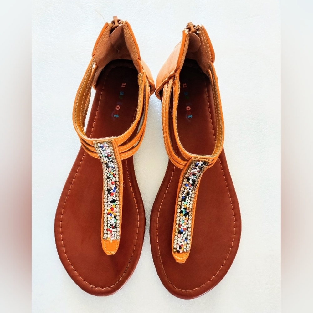 Sugar Foot Gladiator StyleSandals with Rhinestone FrontStrap, Size 5M